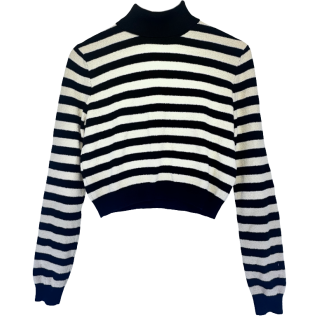 Camisola às riscas preta e bege gola alta | Kilograma