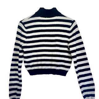 Camisola às riscas preta e bege gola alta | Kilograma